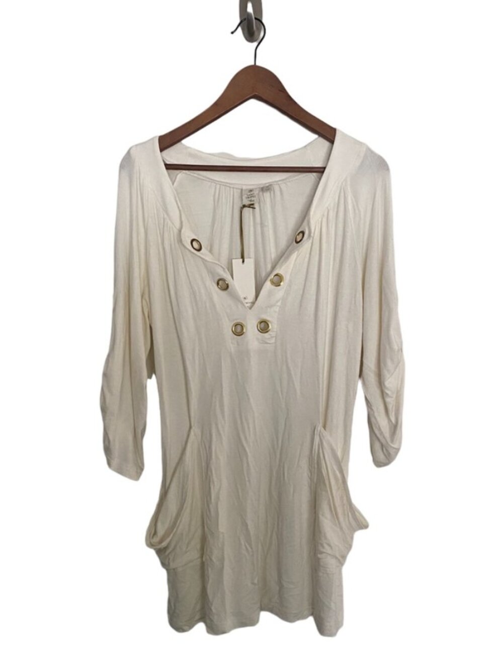 Saint Tropez West Ivory Grommet Neckline Swim Cover Up Tunic Top Size M